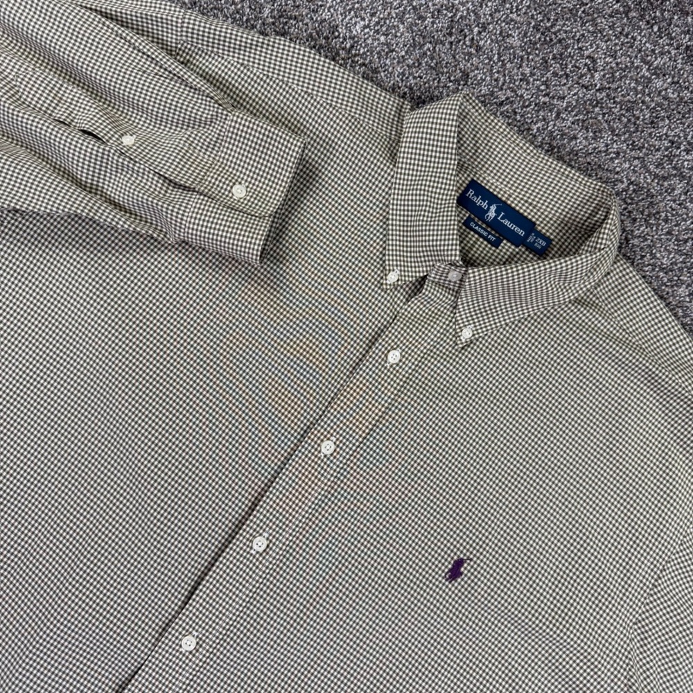 Ralph Lauren Classic Fit Gingham Button Down Shirt Mens 2XB Big Brown Tan Casual